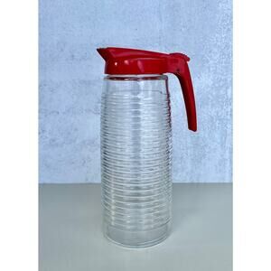 Vintage Valira Tall Ribbed Red Glass Pitcher Made in Spain